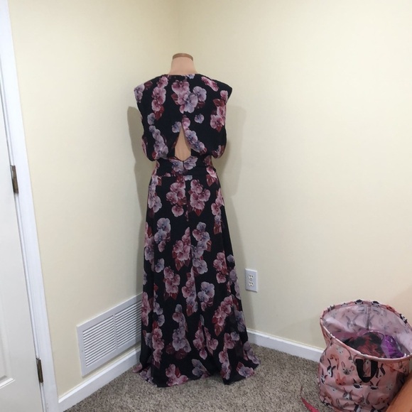 NWT Fame And Partners Anthurium Dress Size 2 Black Purple Cutout Back Gown - Picture 5 of 12